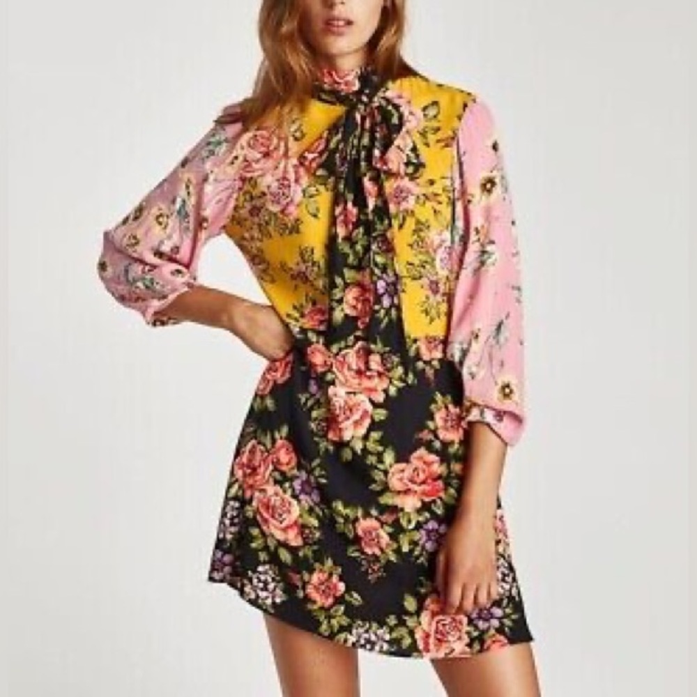 Zara Patchwork Floral Mini Dress Size Small NWT